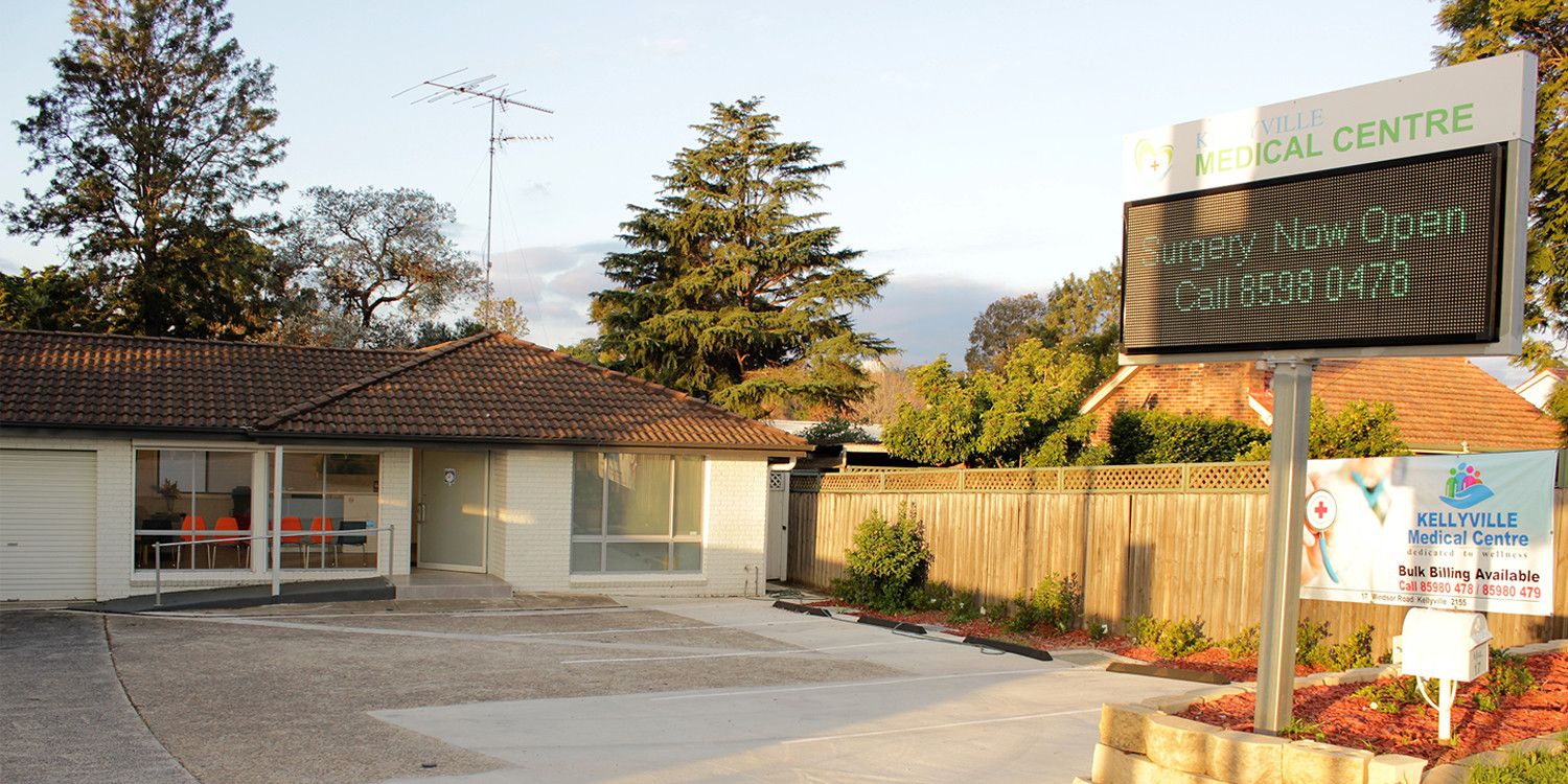 The front of Kellyville Medical Centre on Windsor Road, with parking out the front